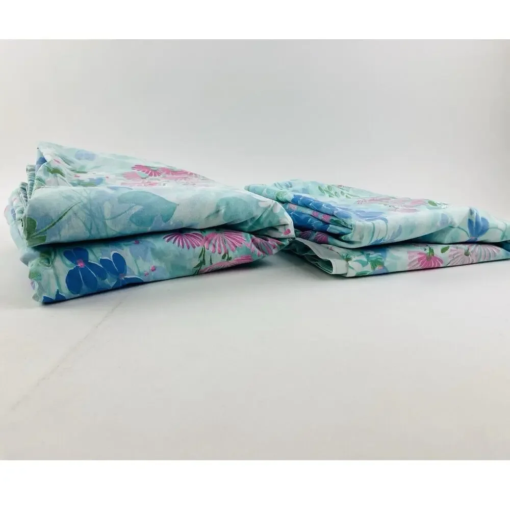 Cannon Royal Family Shangrila Flat Sheet Blue Floral Pink White Flowers Duvet Co